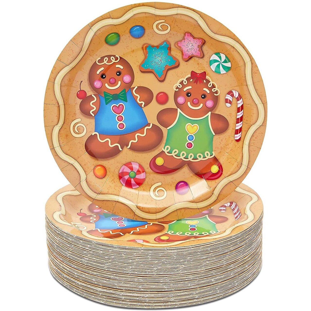 Gingerbread Cookie Christmas Paper Plates for Holiday Party (9 In, 80 Pack)
